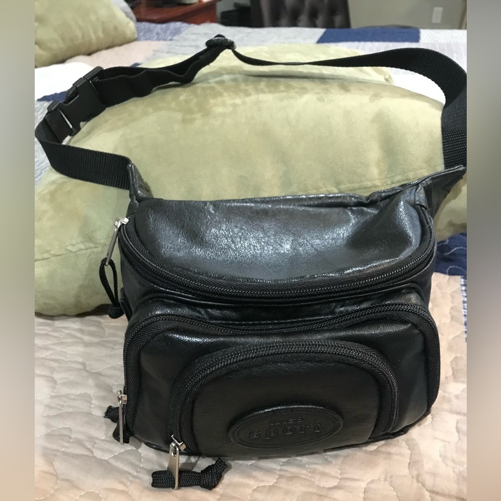 Totes Sport Black Faux Leather Fanny Pack
